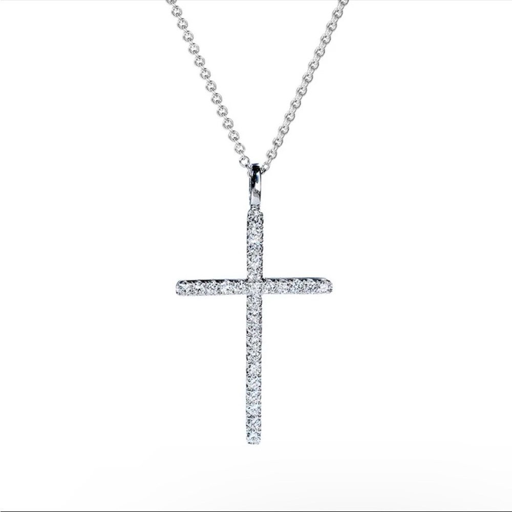 New Unisex 925 Silver Cross Pendant Necklace Cross Diamond Sparkling Necklace - Picture 4 of 5